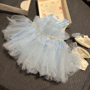 Elegant Blue Tulle baby girl dress set